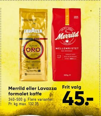 Bilka Merrild eller lavazza formalet kaffe tilbud
