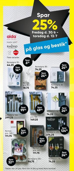 Bilka Spar 25% på glas og bestik tilbud