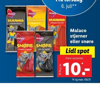 Lidl Malaco stjerner eller snøre tilbud