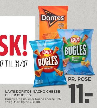 MENY Lay's doritos nacho cheese eller bugles tilbud