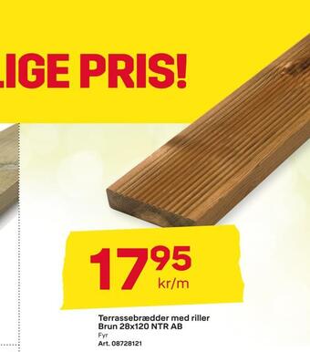 Terrassebrædder med riller brun 28x120 ntr ab