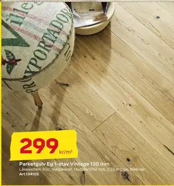 Byggmax Parketgulv eg 1-stav vintage 130 mm tilbud