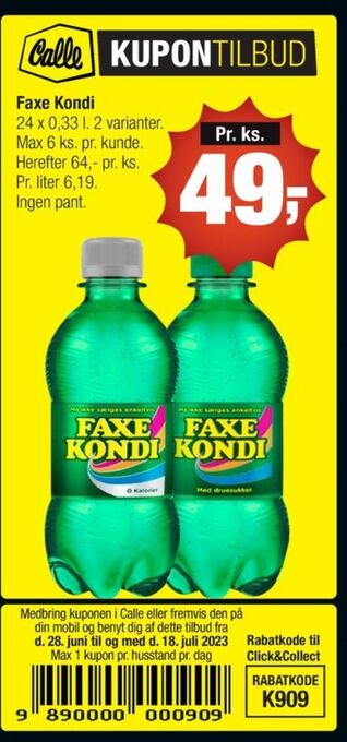 Calle Faxe kondi sportssodavand tilbud