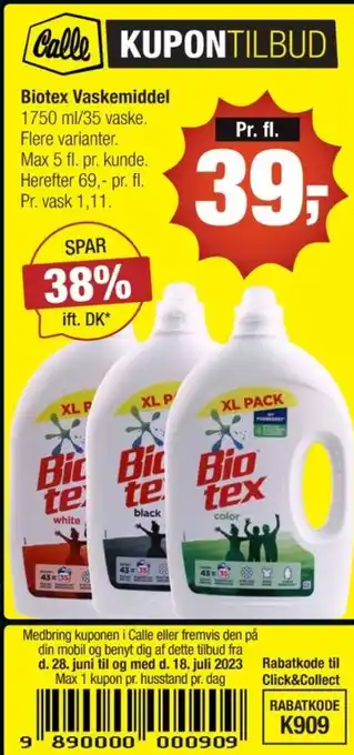 Calle Biotex vaskemiddel-flydende tilbud