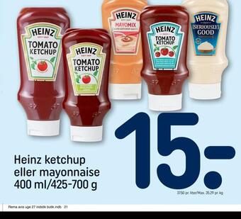 REMA 1000 Heinz ketchup eller mayonnaise tilbud