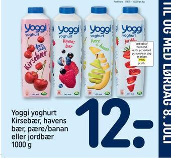REMA 1000 Yoggi yoghurt kirsebær, havens bær, pære/banan eller jordbær tilbud