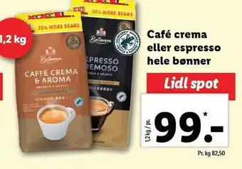 Lidl Cafe crema el. espresso hele bønner tilbud
