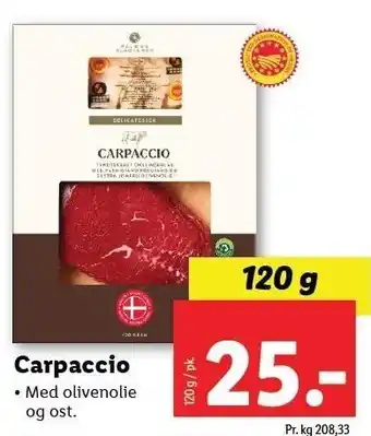 Lidl Carpaccio med olivenolie og ost 120 g tilbud