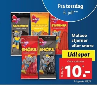 Lidl Malaco stjerner eller snøre tilbud
