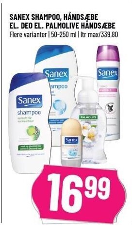 Løvbjerg Sanex shampoo, håndsæbe el. deo el. palmolive håndsæbe tilbud