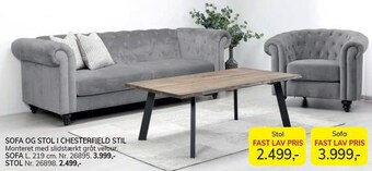 Daells Bolighus Sofa og stol i chesterfield stil tilbud