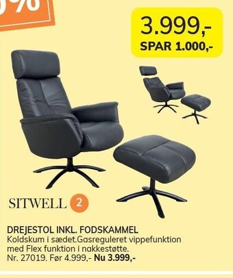Daells Bolighus Sitwell drejestol inkl. fodskammel tilbud