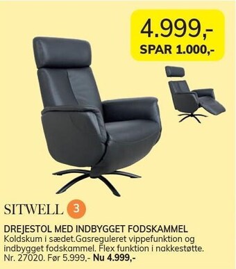 Daells Bolighus Sitwell drejestol med indbygget fodskammel tilbud
