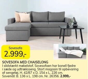 Daells Bolighus Sovesofa med chaiselong tilbud