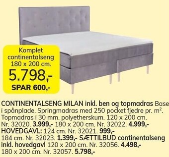 Daells Bolighus Continentalseng milan inkl. ben og topmadras tilbud