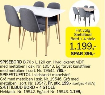Daells Bolighus Bord + 4 stole tilbud