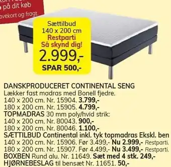 Daells Bolighus Danskproduceret continental seng - sættilbud 140 x 200 cm tilbud