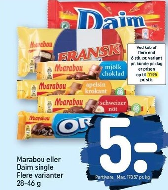 REMA 1000 Marabou el. daim single tilbud