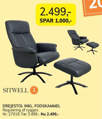 Daells Bolighus Drejestol inkl. fodskammel tilbud