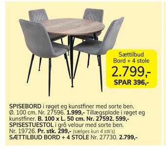 Daells Bolighus Sættilbud bord + 4 stole tilbud