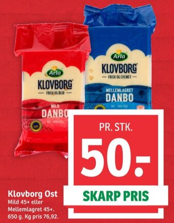 SPAR Klovborg skæreost danbo mild tilbud