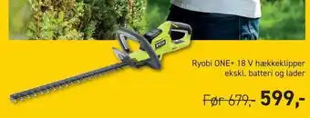 Johannes Fog Ryobi one+ 18 v hækkeklipper ekskl. batteri og lader tilbud