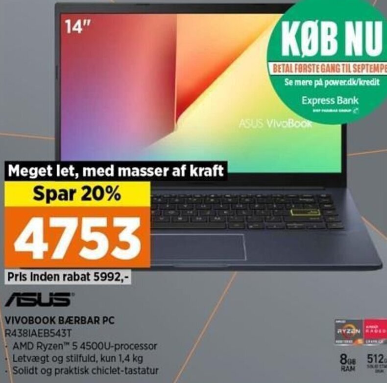 Asus VivoBook Bærbar Pc R438IAEB543T tilbud hos Power