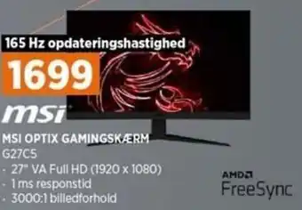 Power MSI Optix Gamingskærm G27C5 tilbud