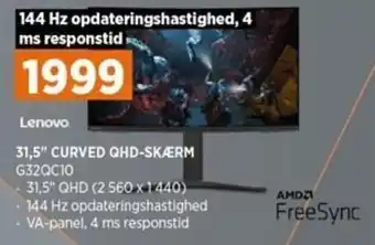 Power Lenovo 31,5" Curved Qhd-Skærm G32QC10 tilbud