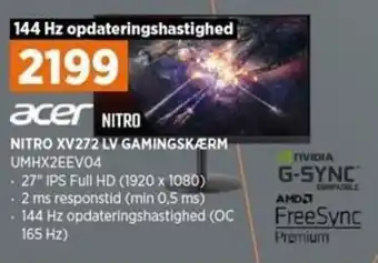 Power Acer Nitro XV272 Lv Gamingskærm UMHX2EEV04 tilbud