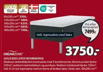 JYSK DREAMZONE GOLD B20 LATEX BOXMADRAS tilbud