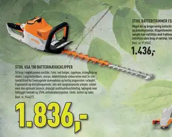Johannes Fog Stihl hsa 100 batterihækkeklipper tilbud