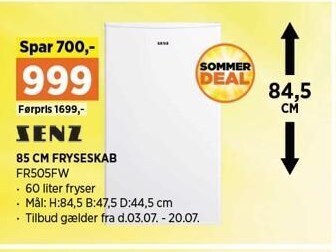 Power Senz 85 cm fryseskab tilbud
