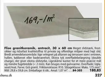 Flise granitkeramik, antracit, 30 x 60 cm