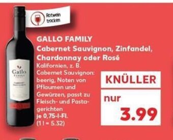 Kaufland GALLO FAMILY Cabernet Sauvignon, Zinfandel, Chardonnay oder Rosé tilbud