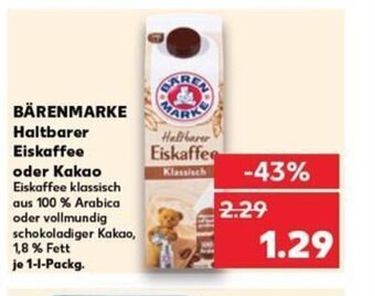 Kaufland DE BÄRENMARKE Haltbarer Eiskaffee oder Kakao tilbud