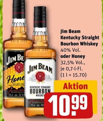 REWE DE Jim Beam Kentucky Straight Bourbon Whiskey oder Honey tilbud