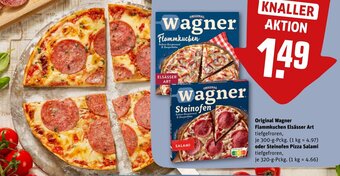 REWE DE Original Wagner Flammkuchen Elsässer Art oder Steinofen Pizza Salami tilbud