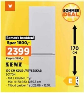 Power Senz køle/fryseskab tilbud