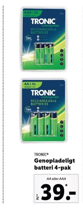 Lidl TRONIC Genopladeligt batteri 4-pak tilbud