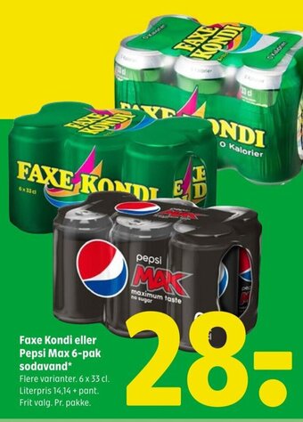 Coop 365 Faxe Kondi eller Pepsi Max 6-pak sodavand tilbud
