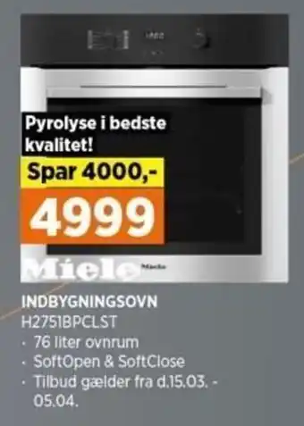 Power Miele Indbygningsovn H2751BPCLST tilbud
