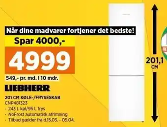 Liebherr 201 cm Køle-/ Fryseskab CNP481323