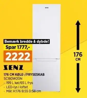 Power Senz 176 cm Køle-/ Fryseskab SC180W20N tilbud