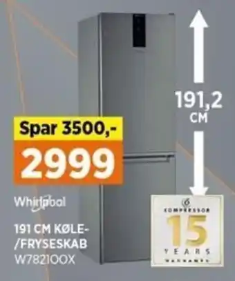 Power Whirlpool 191 cm Køle-/ Fryseskab W7821OOX tilbud