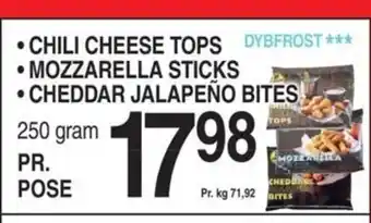 ABC Lavpris • CHILI CHEESE TOPS • MOZZARELLA STICKS • CHEDDAR JALAPEÑO BITES tilbud