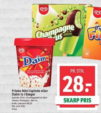SPAR Frisko Mini Ispinde eller Daim Is i Bæger tilbud