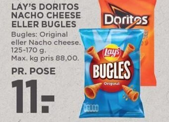 MENY LAY'S DORITOS NACHO CHEESE ELLER BUGLES tilbud