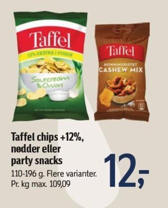 Føtex Taffel chips +12%, nødder eller party snacks tilbud
