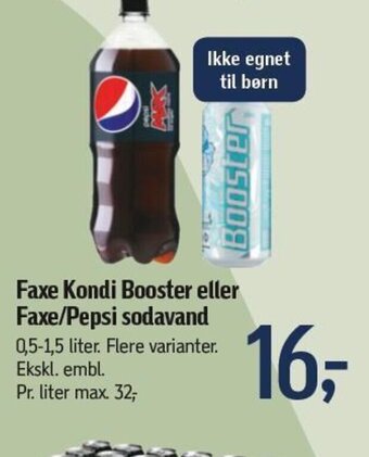 Føtex Faxe Kondi Booster eller Faxe/Pepsi sodavand tilbud